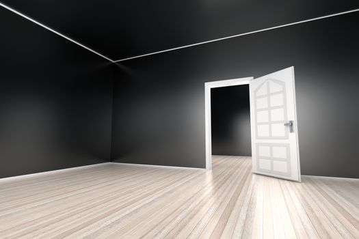A empty apartment with a open door. 3D illustration.