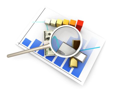 Analyzing the financial situation. 3D rendered illustration. Isolated on white.