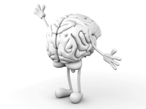 A greeting Cartoon Brain. 3D rendered Illustration.