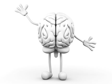 A greeting Cartoon Brain. 3D rendered Illustration.