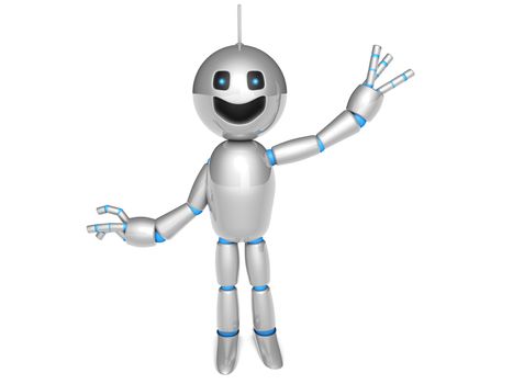 A waving and greeting cartoon Robot. 3D rendered Illustration.