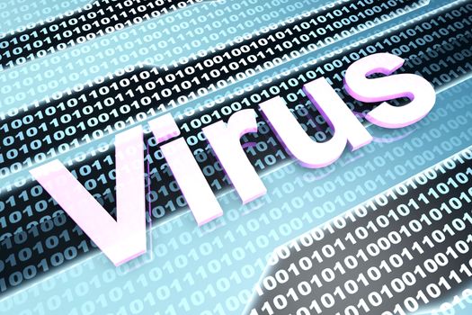 Computer virus in digital code. 3D illustration.