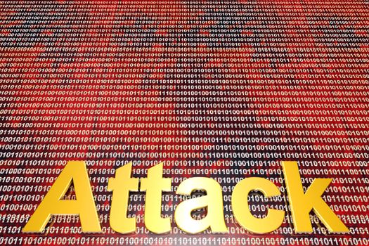 Digital attack on binary code in a cyberwar or hacking attack. 3D illustration.