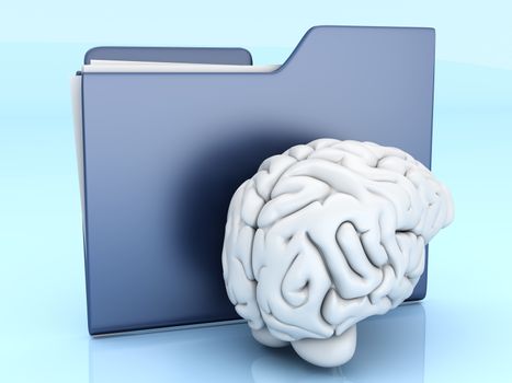 Brain and a Folder. 3D illustration.