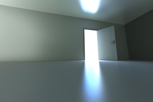 A open door in a empty room. 3D rendered illustration.