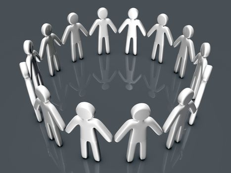  A group of icon people standing in a circle. 3D rendered Illustration.