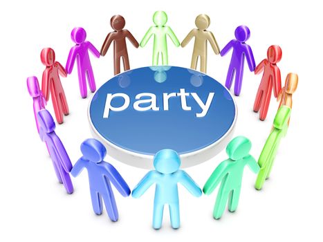 A diverse group of party people. 3D rendered Illustration.