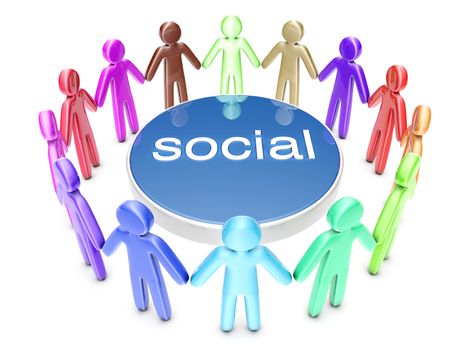Multiethnic Social Network. A group of icon people standing in a circle. 3D rendered Illustration.