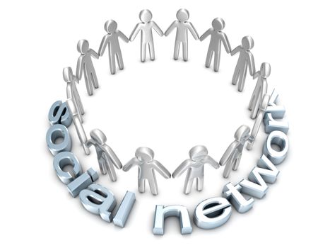 Social Network. A group of icon people standing in a circle. 3D rendered Illustration.