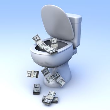 Money found in the Toilet! 3D rendered illustration.