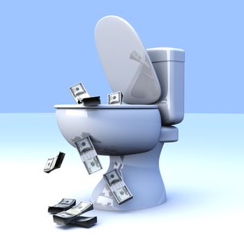 Money found in the Toilet! 3D rendered illustration.