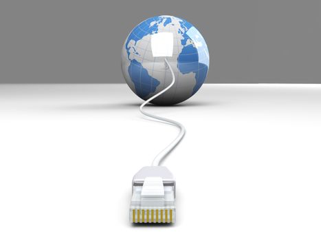 3D rendered Illustration. A cable connected World. 