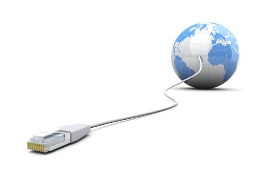 3D rendered Illustration. A cable connected World. Isolated on white.