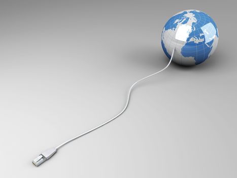 3D rendered Illustration. A cable connected World. 