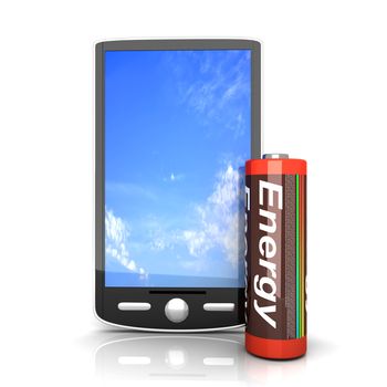 A generic Smartphone with a Battery. 3D rendered illustration isolated on white.