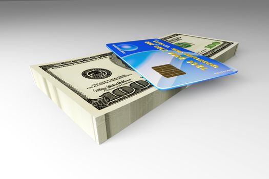 3D rendered Illustration. Credit card and cash.