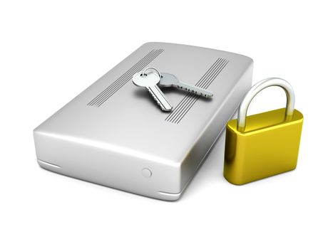 3D rendered Illustration. A secure, external harddrive. Isolated on white.