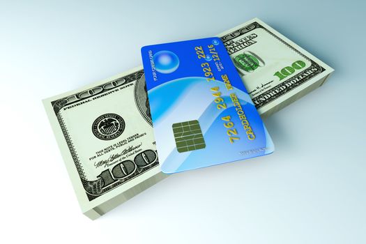 3D rendered Illustration. Credit card and cash.