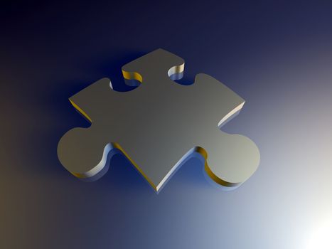 3D Illustration of a metallic Puzzle Piece.

