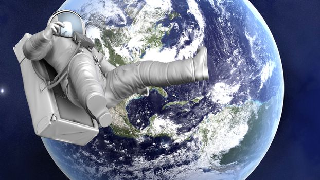 A Astronaut floating over the earth. 3D illustration.