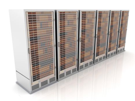 Server racks in a row. 3d illustration.