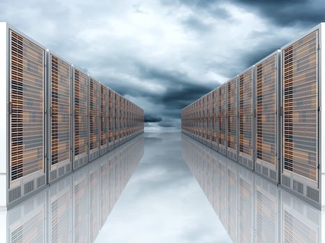 Server racks in a row. 3d illustration.