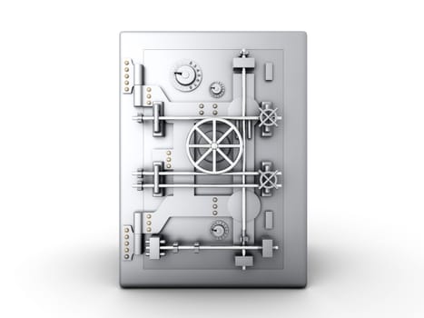 A bank safe. 3D rendered Illustration. Isolated on white.