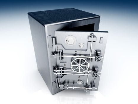 A open bank safe. 3D rendered Illustration. 