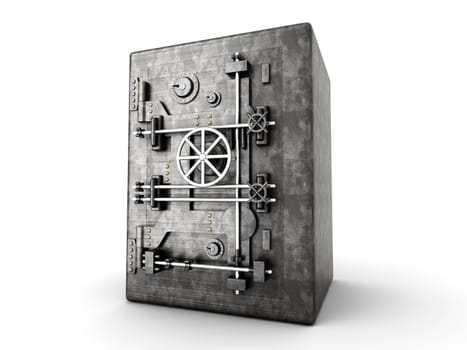 A bank safe. 3D rendered Illustration. Isolated on white.