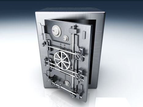 A open bank safe. 3D rendered Illustration. 