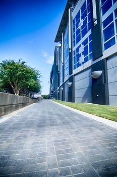 walking along stadium on a boulevard street