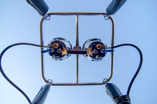 hot air balloon burners on blue sky