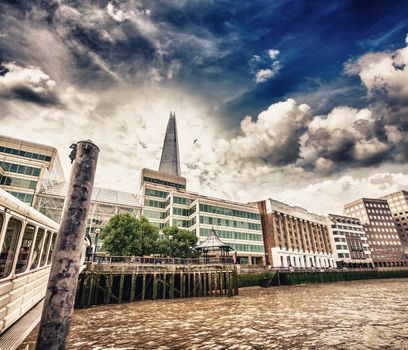 London skyline along river Thames.