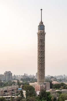 The Cairo Tower standing tall from the surrounding buildings