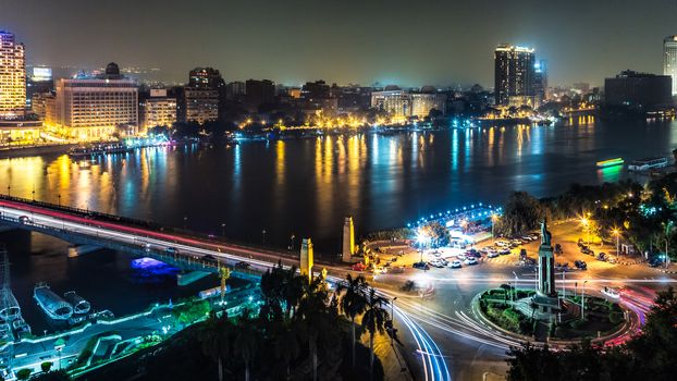 Aerial view of the city of Cairo along the Nile river