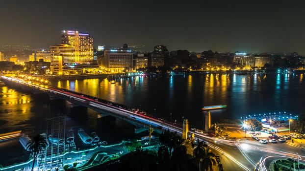 Aerial view of the city of Cairo along the Nile river