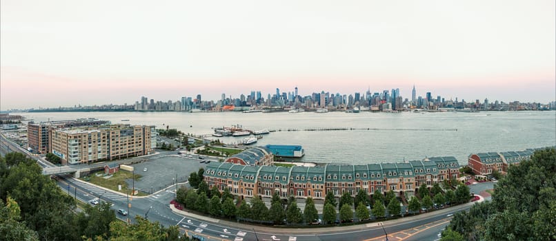 The view of Manhattan skyline from the shores of the state of New Jersey