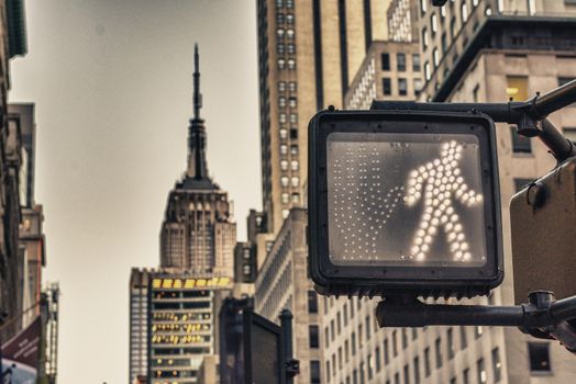 Crosswalk ok sign on a Manhattan Traffic Light - New York City.