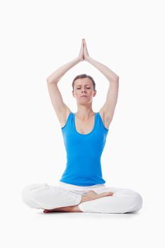 woman exercising hatha yoga - isolated on white