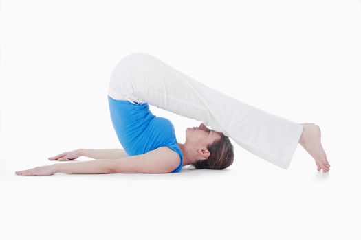 woman exercising hatha yoga - isolated on white