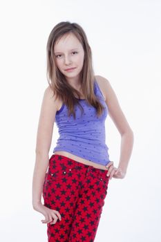 studio portrait of a pretty, eleven years old girl