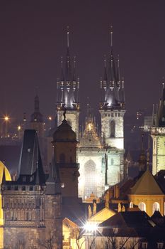 czech republic, prague - spires of the old town and tyn church