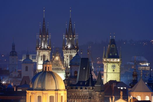 czech republic, prague - spires of the old town and tyn church