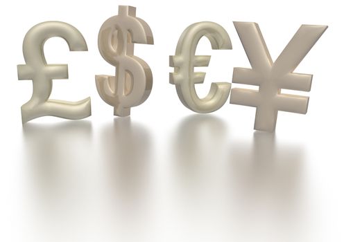 International economy currency units: pound, euro, dollar, yen