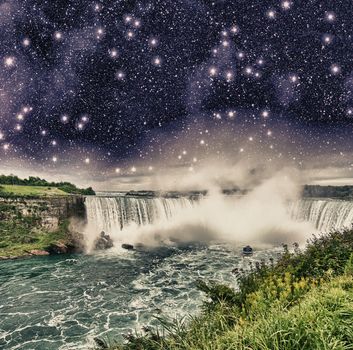 Beautiful aerial view of Niagara Falls on a summer night.