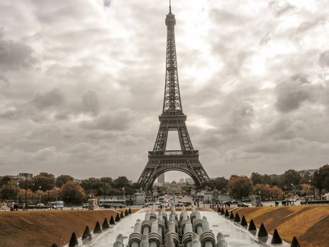 Tour Eiffel, Paris. Wonderful view of famous Tower from Trocadero Gardens.