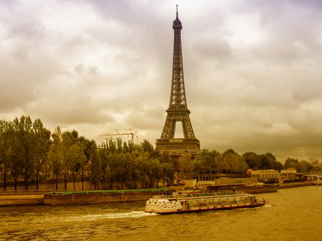 Beautiful view of Eiffel Tower from across Seine river - Paris.