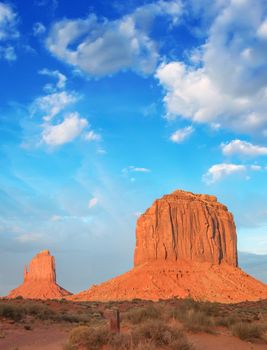 Wonderful view of famous Buttes of Monument Valley at sunset, Utah, USA.