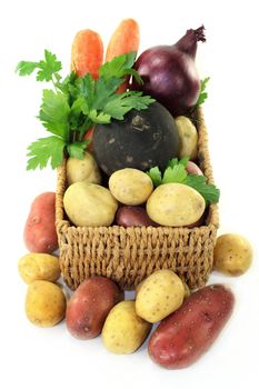 different, fresh vegetable varieties in a basket