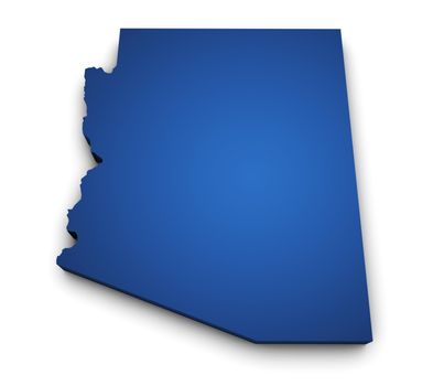 Shape 3d of Arizona State map colored in blue and isolated on white background.